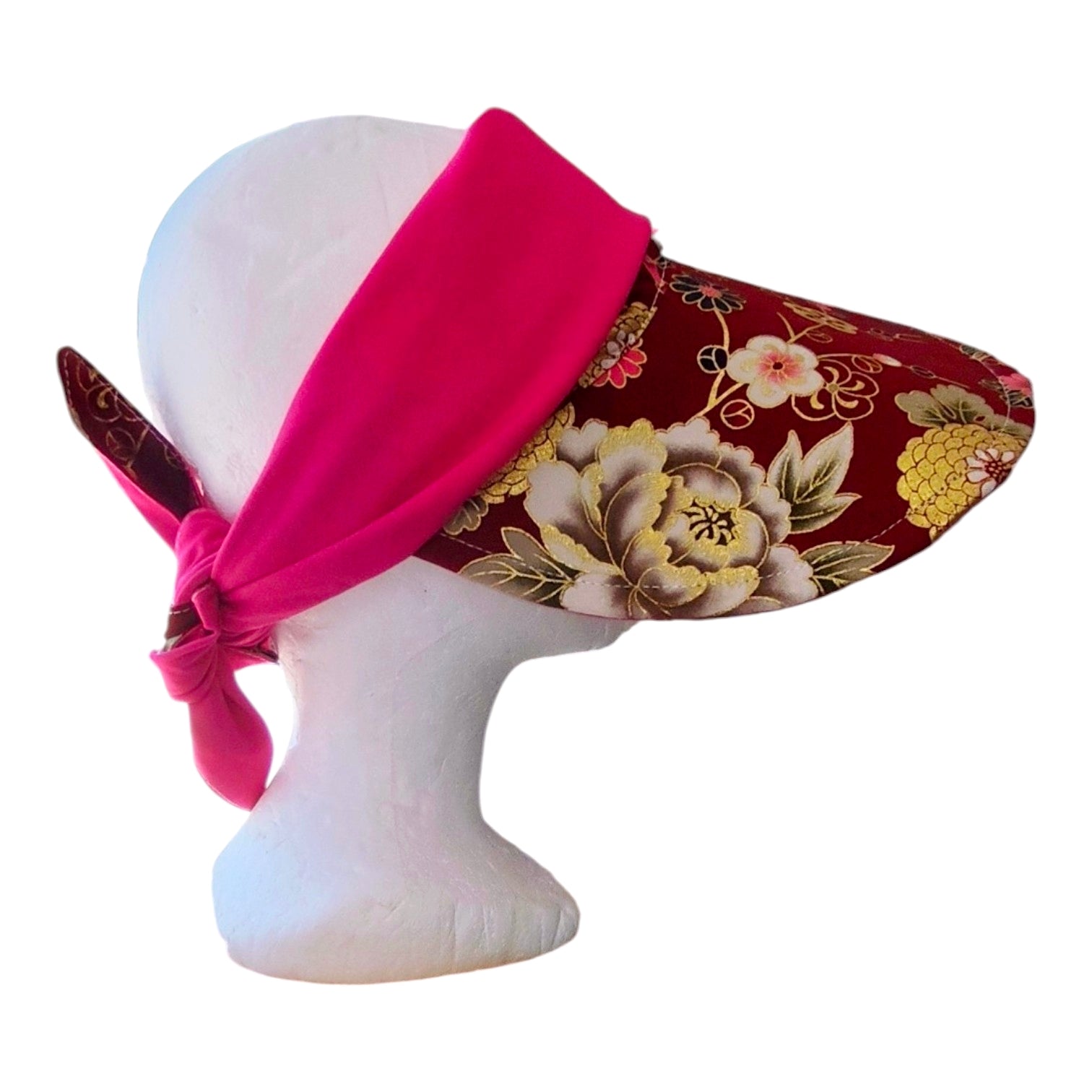 Visière japonisante rose et bordeaux