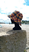 BOB Tweed Écossais Bleu Orange Chapeau Bob Artisanal Fait Main Maison JORET