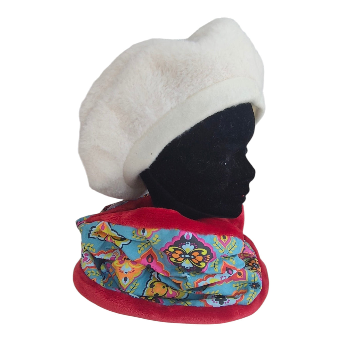 Snood Tour de Cou Réversible Doudou Rouge & Coton Motifs Bohème Turquoise