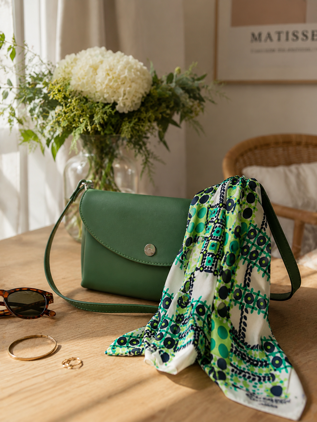 Foulard vert arabesques