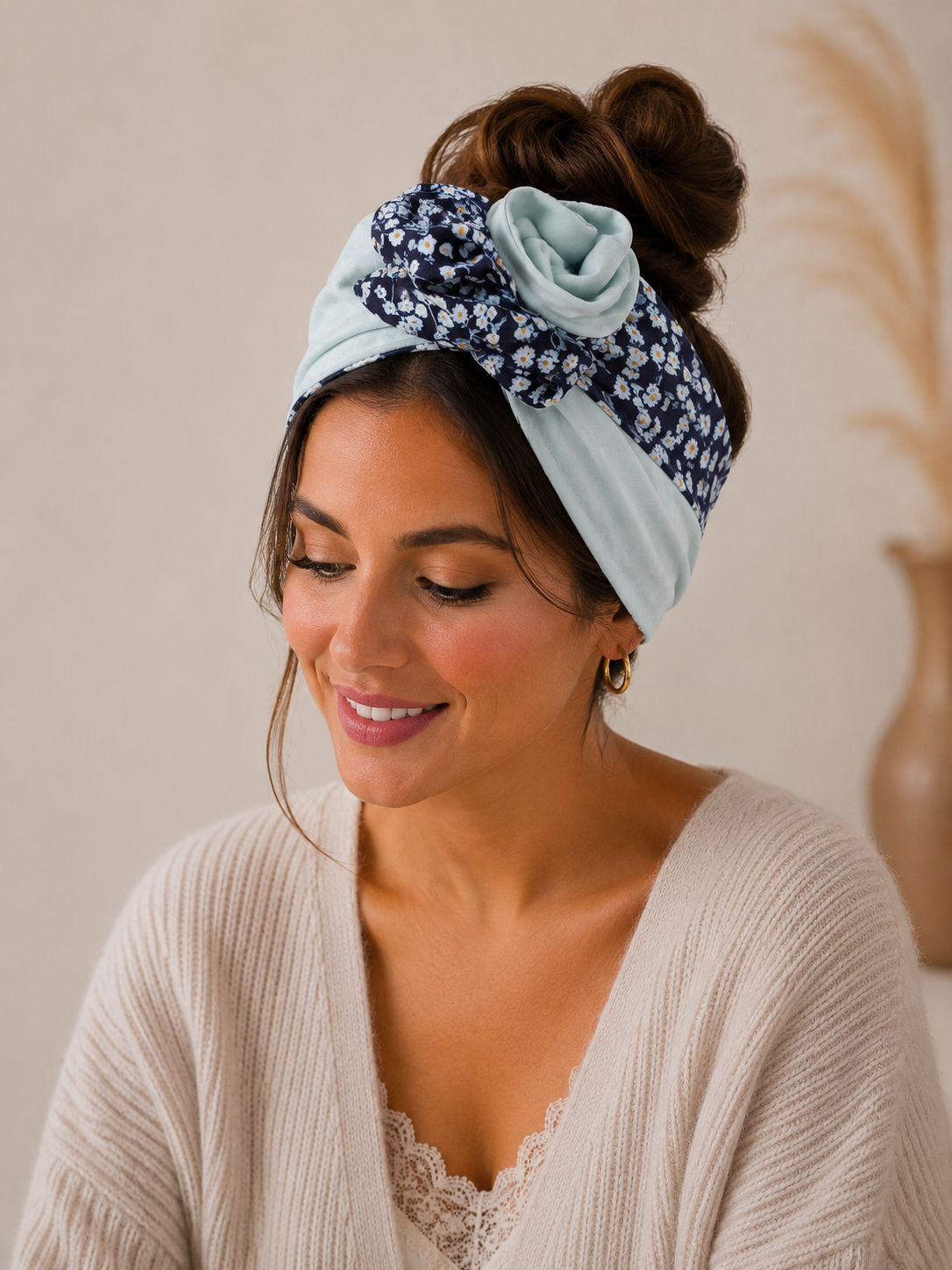 Bandeau fil de fer fleurettes bleues